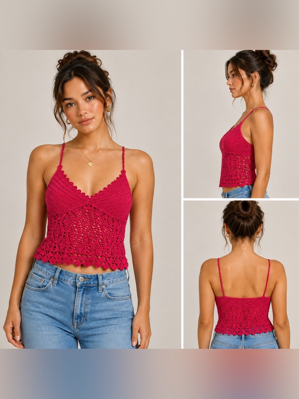 Express Handknit Women’s Pink Crochet Tank Top XS Boho Y2K Open Knit Cami